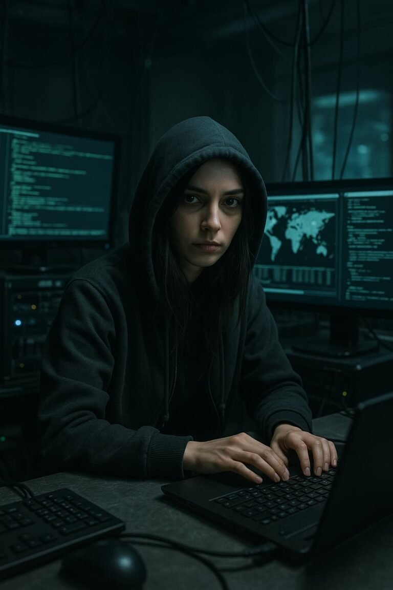 20250909 2316 mujer hacker en laboratorio simple compose 01k4s0qqxeet0813d49gxeewa2